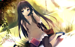 Woman sitting ground book hand 2 - magic realism free wallpaper