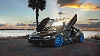 Bmw sports car open doors 2 - gradient light blue free wallpaper