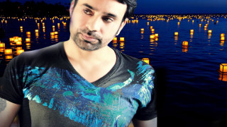 Man lake candles night sky - movie still frame free wallpaper