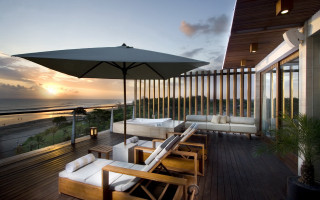 Sunset ocean deck table chairs - the sun free wallpaper