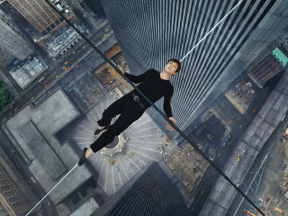Man high wire city skyscrapers - david annand free wallpaper