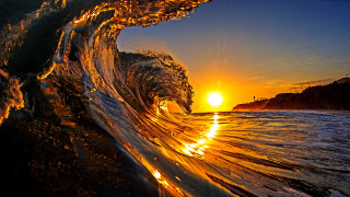Wave sunset ocean golden blue - golden free wallpaper