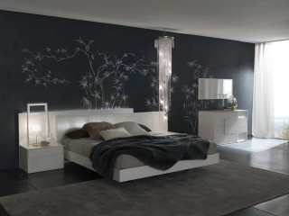 Bedroom with bed interior design 4 - modern european ink painting free wallpaper