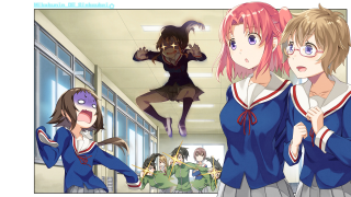 Anime girls school uniforms hallway - madhouse free wallpaper