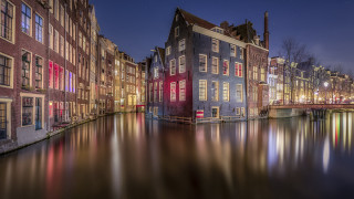 River city night tall buildings 3 - a bridge in the middle free wallpaper
