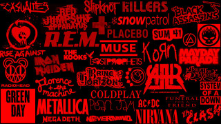 Red black stickers black background - post grunge free wallpaper