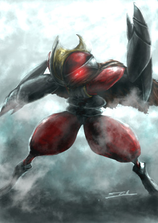 Red black robot flying wings - mecha free wallpaper