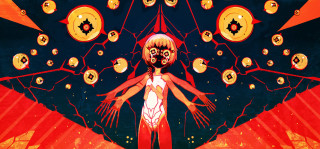 Woman strange face red background - a strange face free wallpaper