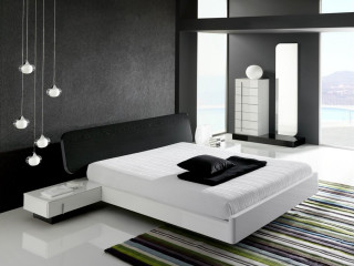 Modern bedroom black white bed - theme free wallpaper