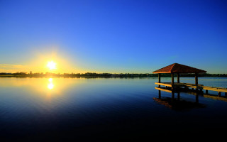 Dock gazebo lake sunset sunrise - sunrise time free wallpaper