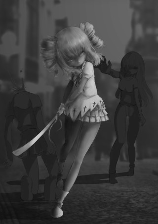 Girl dress sword group people - a city street free wallpaper