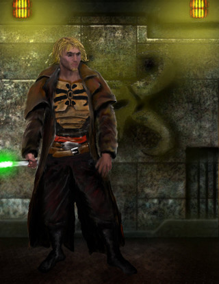 Man costume green lightsaber room - matte fantasy painting free wallpaper