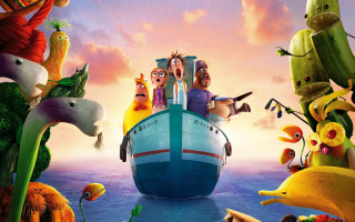Cartoon boat people animals scene - same free wallpaper