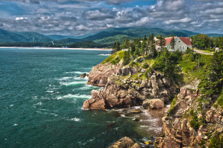 House cliff ocean mountains cloudy - the ocean and mountains free wallpaper