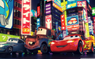 Cars lined up city night - car free wallpaper
