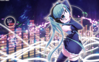 Anime girl blue hair city - night free wallpaper