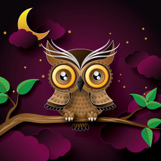 Cartoon owl branch crescent moon - a branch free wallpaper