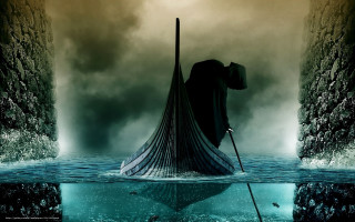 Man boat water pole black - his hand free wallpaper for desktop