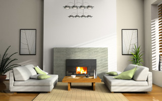 Living room fireplace couch chair - modern european ink painting free wallpaper