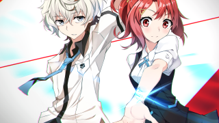 Anime characters arms around back - their back free wallpaper