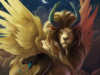 Lion wings snake moon crescent - brom free wallpaper