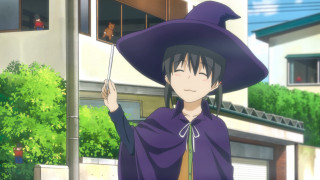 Woman witch costume holding stick - her hand and a cat free wallpaper