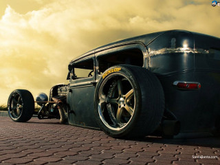 Black car yellow stripe white - dieselpunk free wallpaper