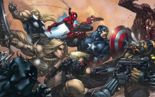 Avengers characters guns hands action - marvel comic free wallpaper