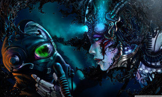 Couple mask green eye space - biopunk free wallpaper