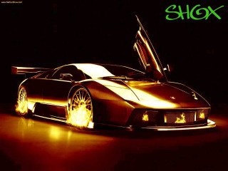 Gold sports car open doors 2 - its hood open free wallpaper
