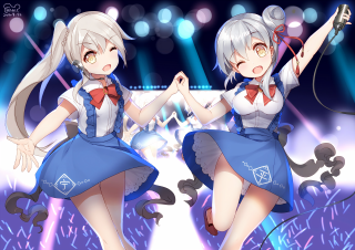 Anime girls dancing stage lights - their other hand free wallpaper