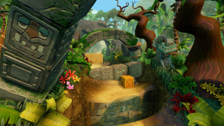 Forest stone structure trees flowers 2 - a painting of a forest free wallpaper