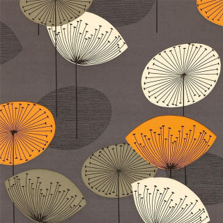 Umbrellas pattern gray background orange - art deco free wallpaper