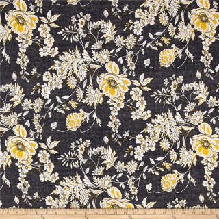 Black yellow floral print fabric - a flemish baroque free wallpaper