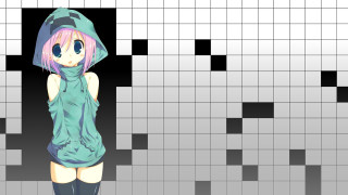 Girl pink hair blue hoodie - plain background free wallpaper for desktop