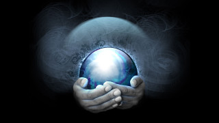 Glowing ball person black background - ball free wallpaper