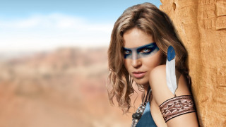 Woman blue makeup knife cliff 2 - bettina heinenayech free wallpaper