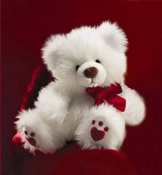 White teddy bear red bow - its chest free wallpaper