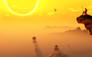 Man cliff kite flying bird - beeple free wallpaper