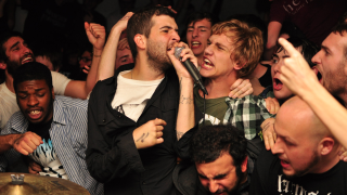 Group singing microphone crowd men - holding free wallpaper