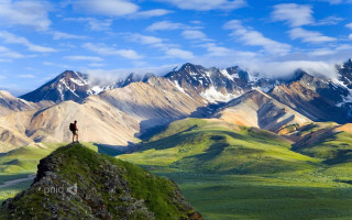 Person standing mountain view clouds 2 - ada hill walker free wallpaper