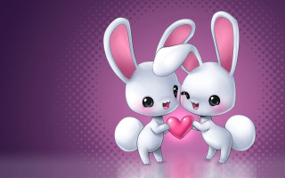 Rabbits heart polka dot gradient - a pink heart free wallpaper