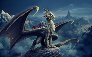 Dragon red cape mountain castle - dragon art free wallpaper