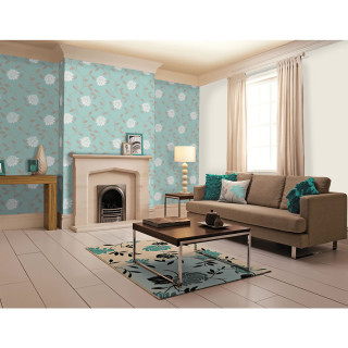 Living room couch fireplace blue - free 3d render wallpaper