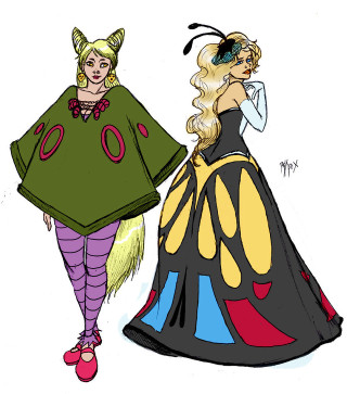 Women costumes drawing art illustration - two woman free wallpaper