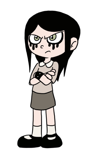 Cartoon girl cell phone eyes - a sad look free wallpaper