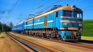 Blue train forest powerlines motion - track next free wallpaper