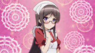 Girl glasses red shirt pink - glass free wallpaper