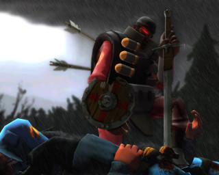 Cartoon character sword shield rain - dramatic cinematic lighting free wallpaper