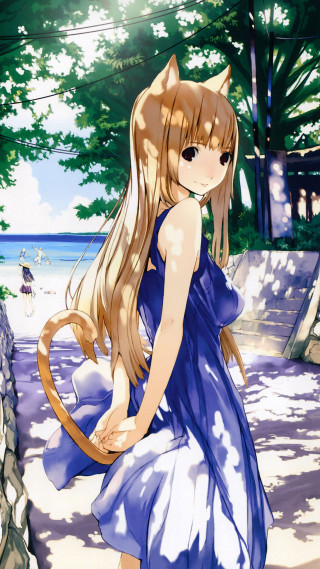 Girl blue dress path water - free 3d render wallpaper